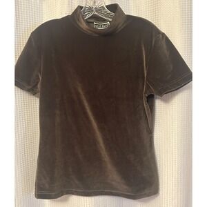 VTG 90s Brown Velour Mock Neck Womens Top Blouse Size M Grunge Skater Road Rags